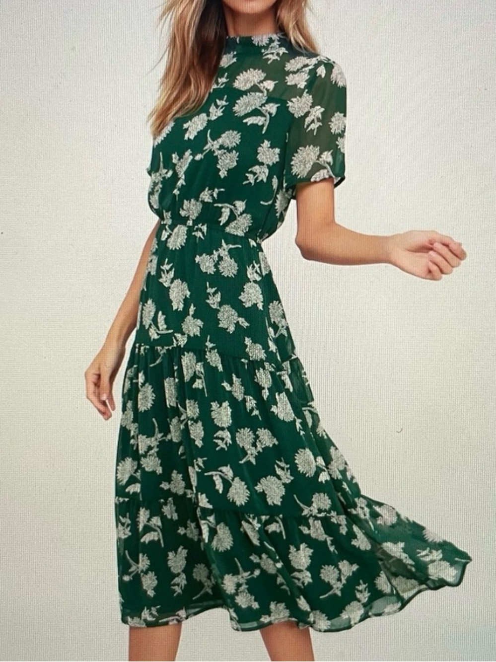 Lulu's Green Floral Tiered Midi Dress